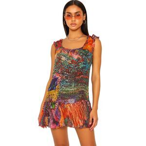 Vintage Miss Sixty Multicolor Sheer Silk Mini Dress   Women's Size Large